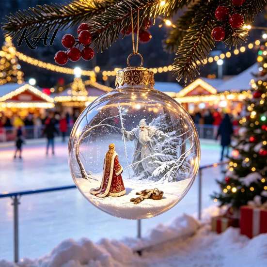 Window Display Festive Supplies Glowing Christmas Story Ornament, Light-Up 3D Hanging Ball with Warm LED, Mini Holiday Wall Decor Scene Clear