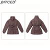 BITCED Укороченная хлопковая куртка Зимняя Свободного кроя Повседневная Теплая Стойка воротник С поясом Хлопковая куртка
