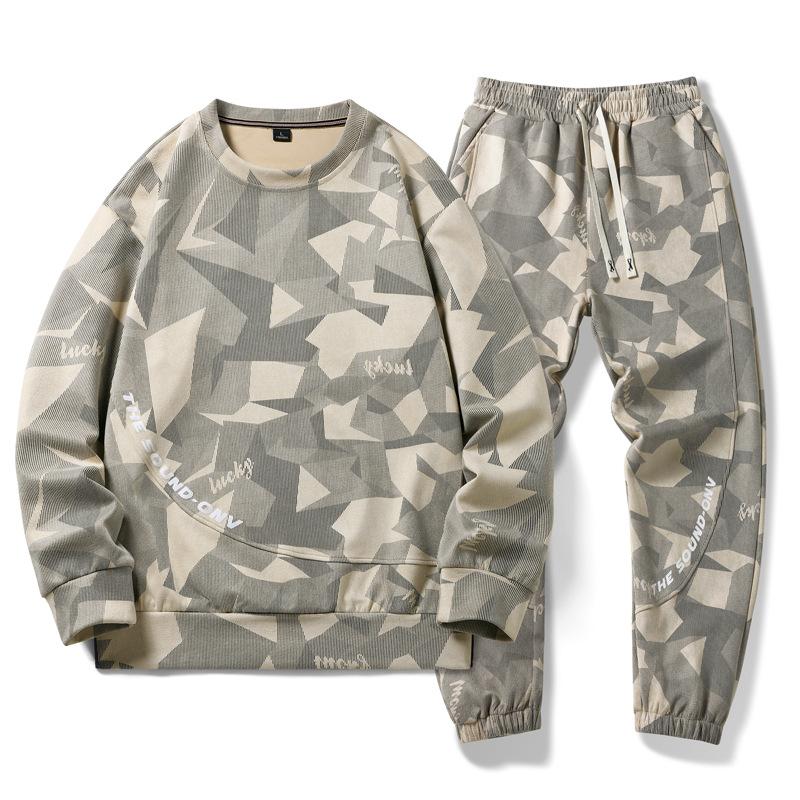 Спортивный костюм для отдыха, мужской весенне-осенний свитер с круглым вырезом, свободный комплект из двух предметов