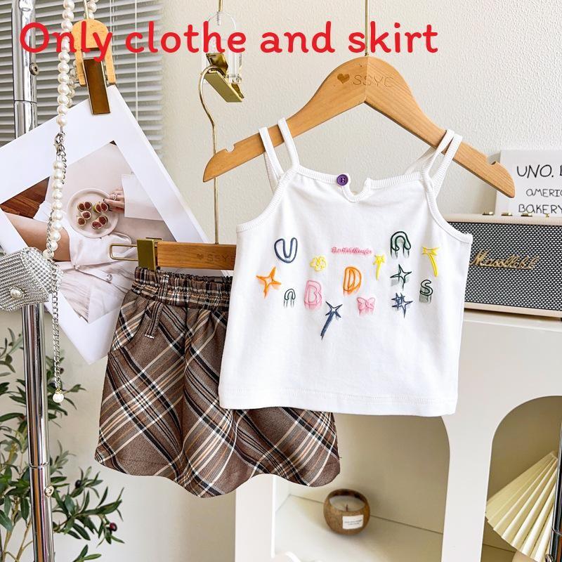 Kids Girl Twopiece Summer Dress Set With Sleeveless Top And Short Skirt For Children 3 To 8