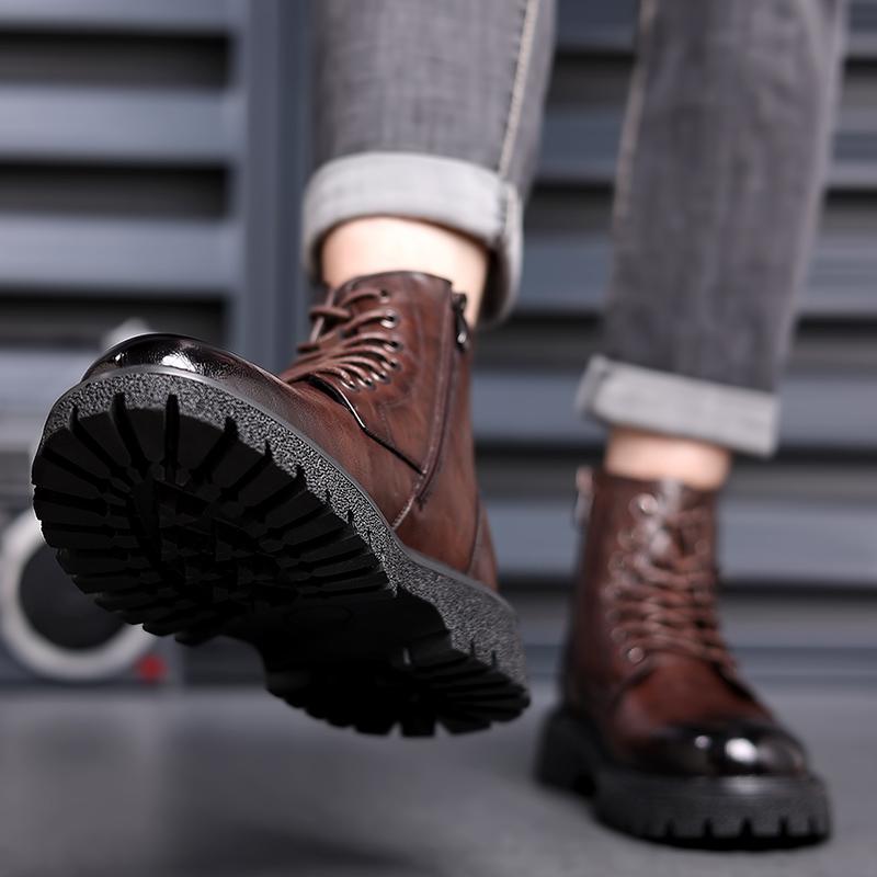 2024 Men Boots Luxury Brand Leather Boots Casual Fashion Ankle Booties for Men Winter High Top Black Platform Motorcycle Boots