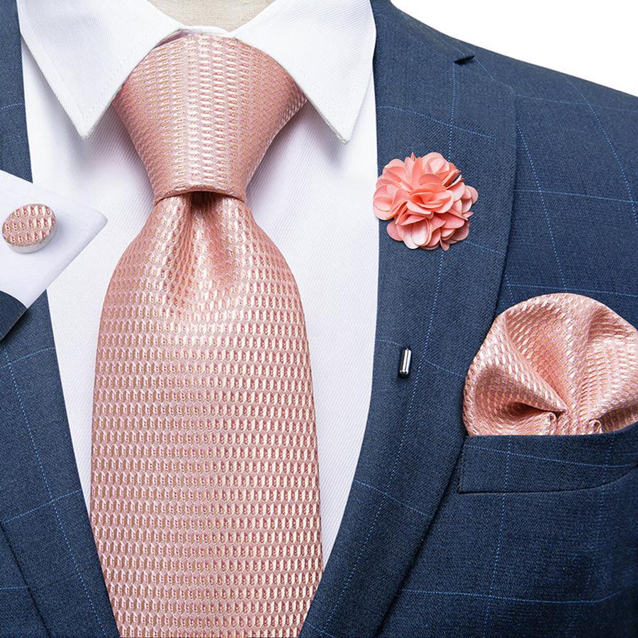 Classic 8.5cm Necktie Set for Men Striped Tie Silk Tie With Brooch Pin Hanky Cufflink Business Party