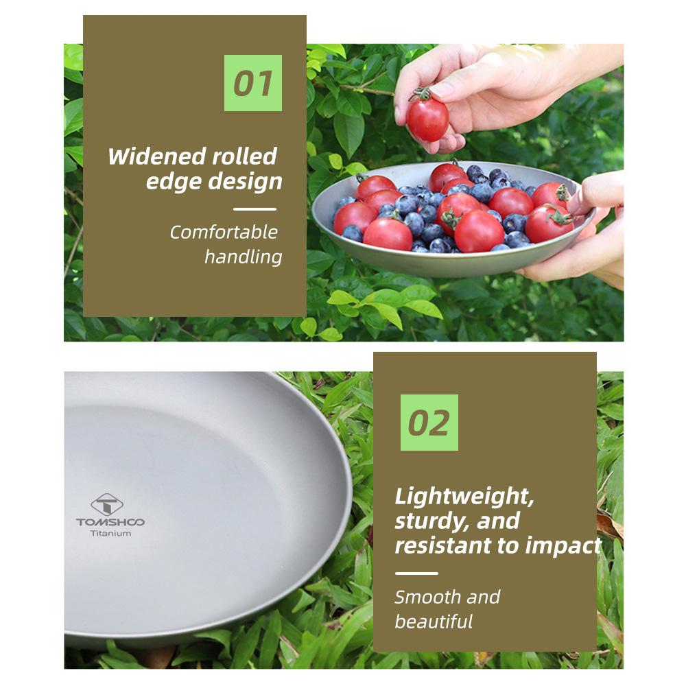 TOMSHOO Титановая круглая тарелка для кемпинга, сверхлегкая портативная посуда для использования на открытом воздухе, посуда, которую можно мыть в посудомоечной машине
