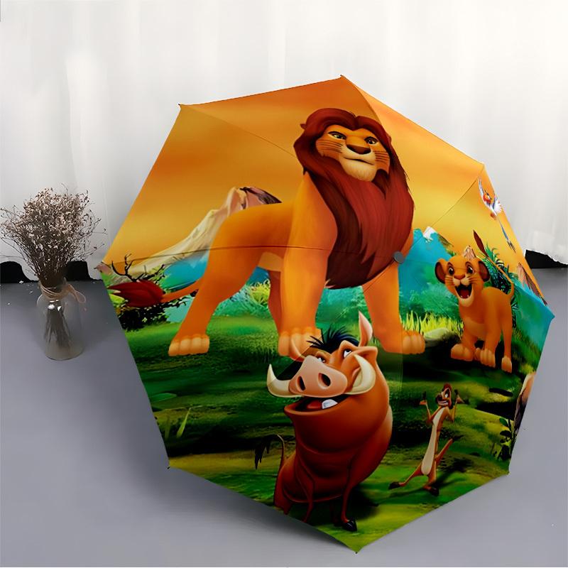 1pc Lion King Automatic Folding Umbrella - Portable Foldable Design with 8 Ribs, Durable Plastic & Iron Frame, Outdoor Umbrella yy250731018