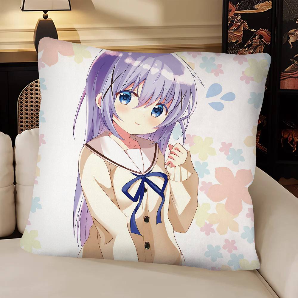Anime Kafuu Chino Pillow Case Fashion Square Pillowcase Bedroom Sofa Room Ins Decoration Leisure