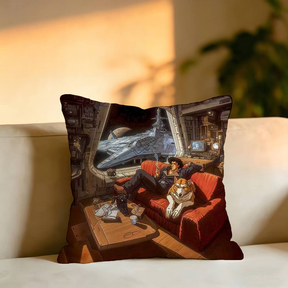 Hot Anime CCowboy Bebopp Pillow Case Square DoubleSided Sofa Cushion Cover Bedroom Bedside Pillow