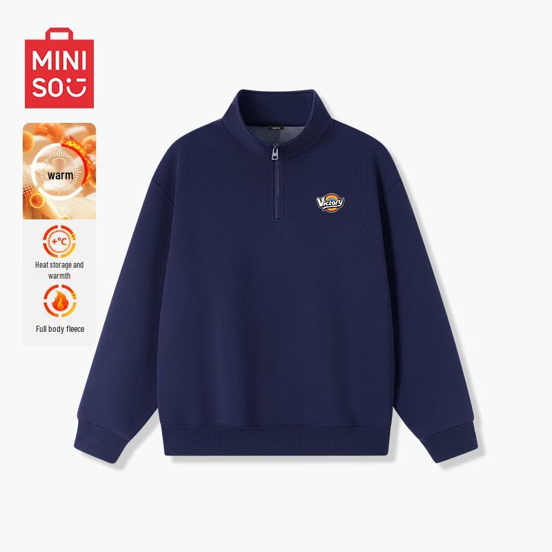 MINISO Мужская ретро-толстовка с флисовой подкладкой, на молнии до середины груди, с воротником-стойкой