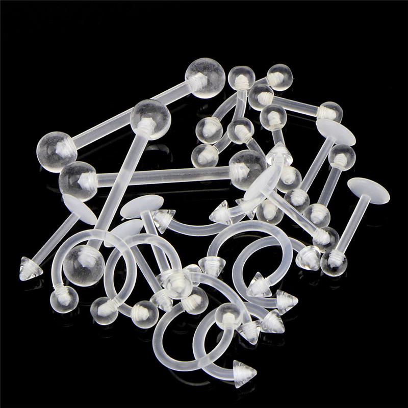 24 Pcs Clear Color Belly Navel Tongue Lip Rings Bars Studs Body Piercing Jewelry