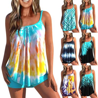 Женские сексуальные облегающие шорты-боксеры с принтом на бретельках, бикини больших размеров, купальник (Два куска)