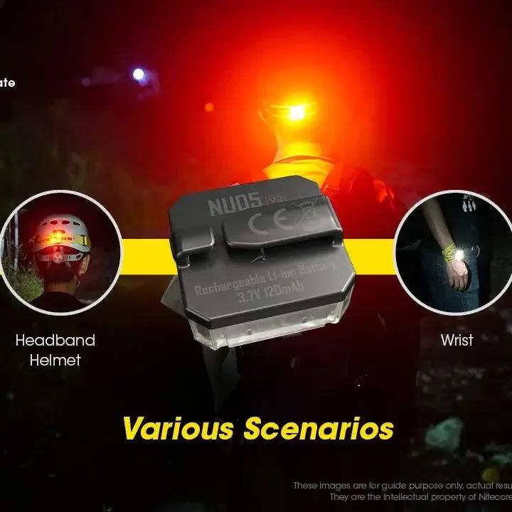 NU05 V2 KIT White/Red Light NITECORE Headlamp 4*High Performance LEDs CAMPING USB Rechargeable 40 Lumens for Rescue Bicycle
