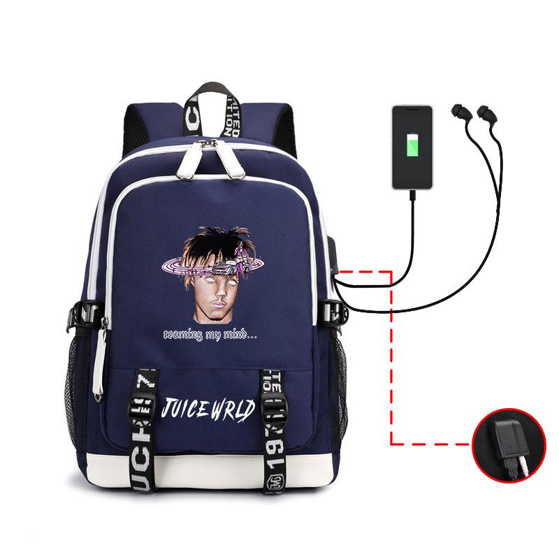 Рюкзак Juice WRLD Студенческая школьная сумка Бытовая многофункциональная Зарядка от USB Удлинитель для наушников Компьютерная сумка