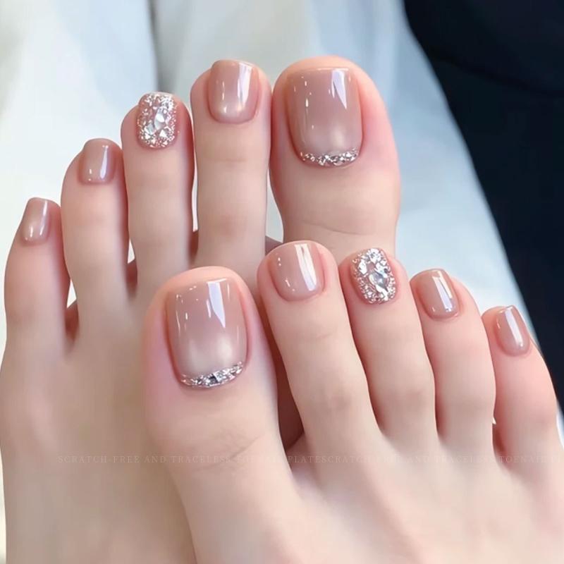 Matte Short Square Press-On Toenails 260Pcs Full Set Natural Fake Toenail Tips for Beginners DIY Nail Art