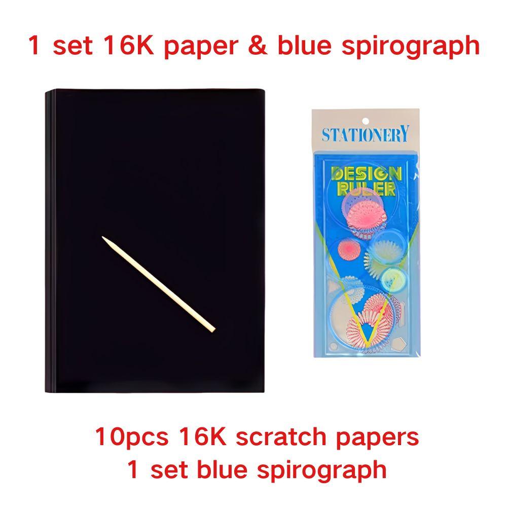 11pcs/set 10pcs 16K/32K Scratch Paper & 1 set Blue/Pink Spirograph Stencils DIY Art Craft Kit for Drawing, Birthday Gift YMY