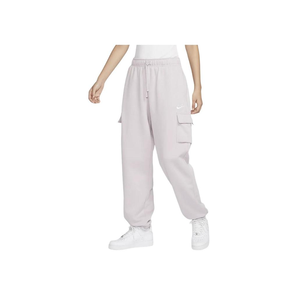 Nike Sportswear Club Fleece Mid-Waist Oversized Cargo Drawstring Comfortable Warm Knitted Sweatpants Women Bottoms Gray-Purple White DQ5197-019