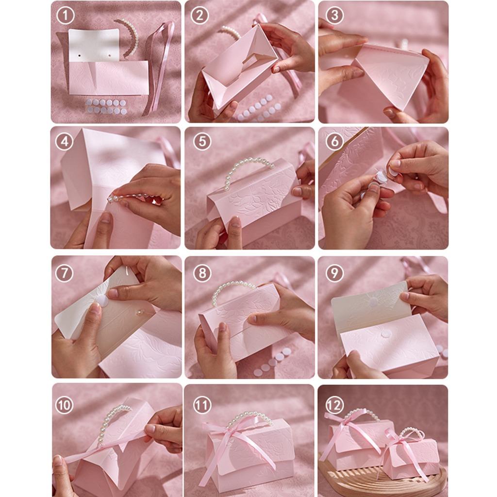 0Pcs Wedding Pearl Handle Candy Boxes, Creative Handheld Gift Packaging Box, Favor Box for Wedding Party Small Gifts