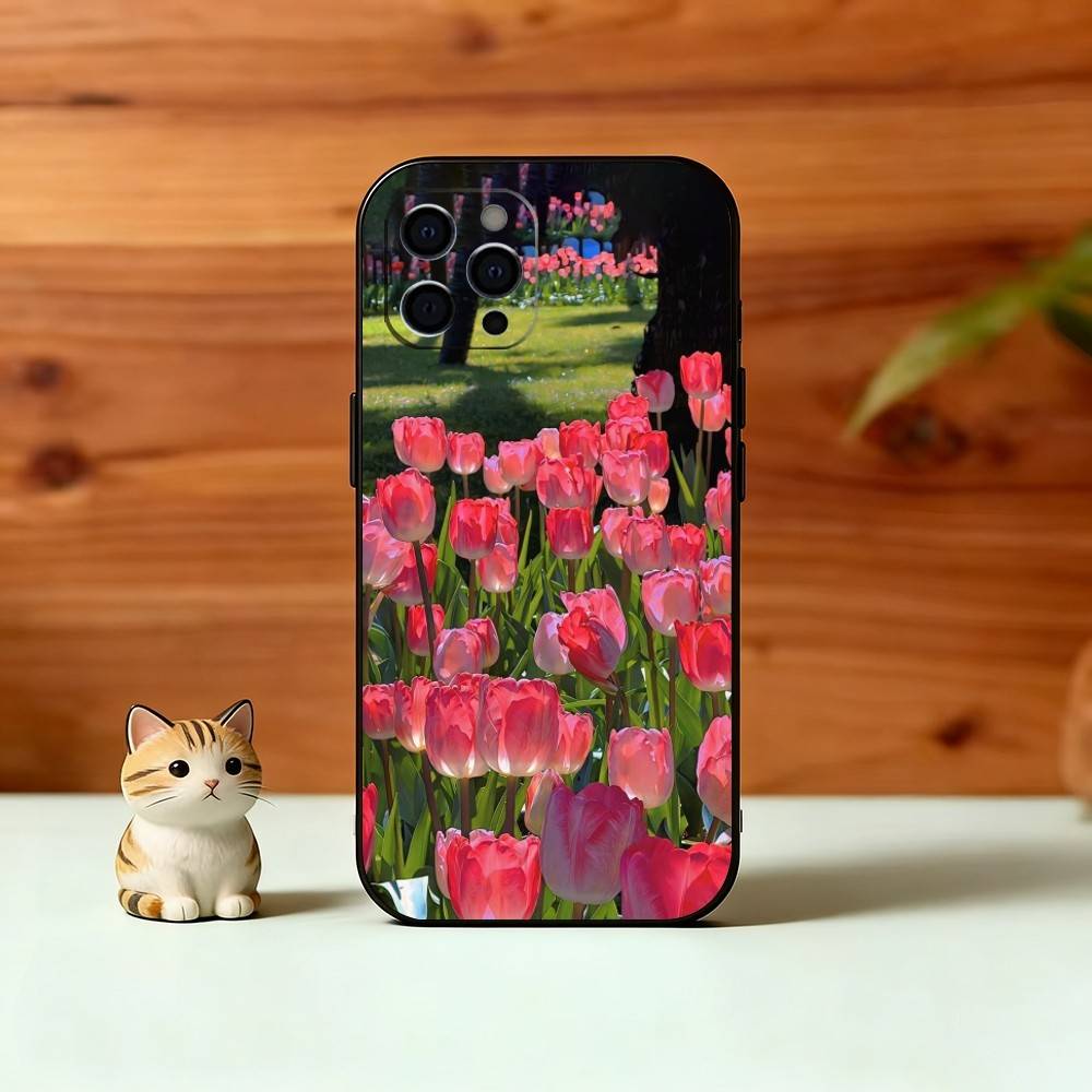 Super Beautiful Tulip Phone Case For iPhone 17, 16,15,14,13,12,11 Plus,Pro Max, Others Soft Black Cover