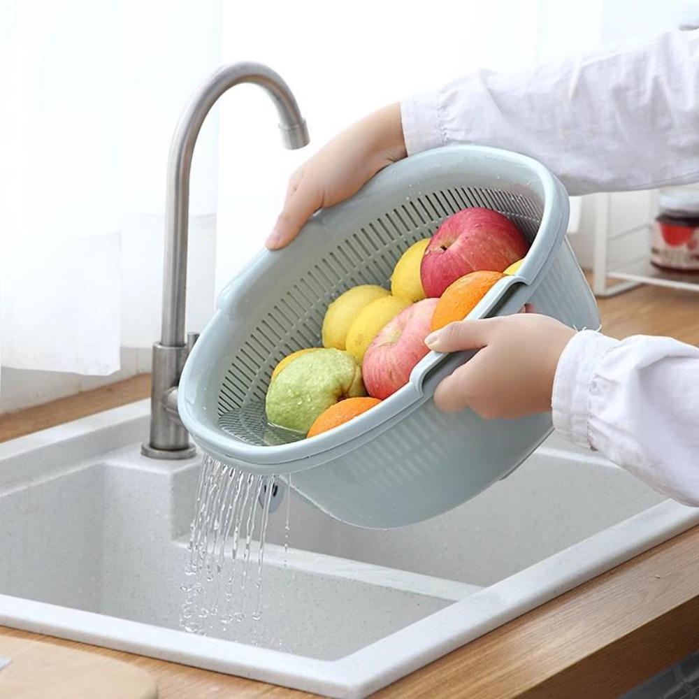 Double-Layer Plastic Drain Basket: Enlarged Kitchen Basin & Fruit Plate