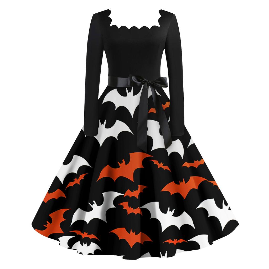 Женское повседневное модное платье в стиле ретро с квадратным вырезом и длинными рукавами