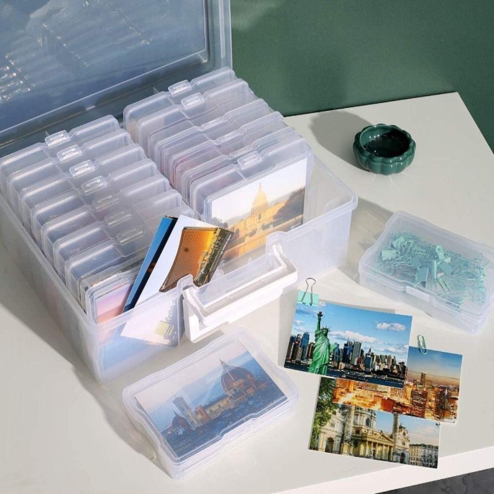 Clear Photo Storage Box 16 Inner Organizer Cards Keeper Craft Storage Case  Stickers