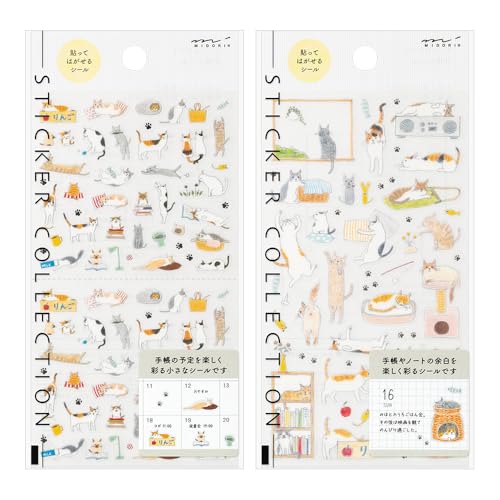 Midori notebook sticker sticker cat pattern S + M 2 types set 82687006 82688006