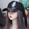 Y2K Chains Doberman Ears Hat Puppy Bunny Ears Snapback Cap Universal Ripped Denim Baseball Cap Men