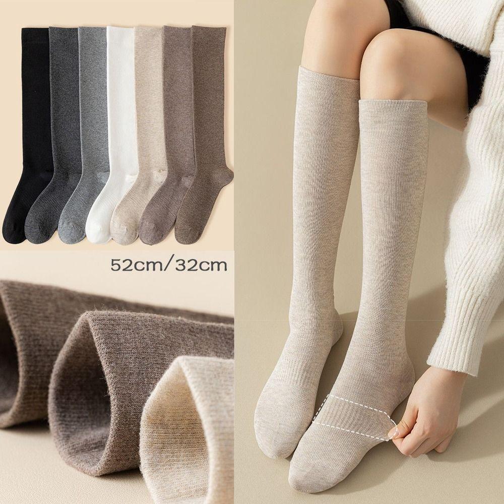 Cotton Stockings Knee High Women Hosiery Solid Color Women Long Socks Ladies Girls