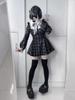 Harajuku Sweet Bow Black Plaid Dresses All-match Slim Fit Kawaii Lolita Dress for Women Autumn New Long Sleeve Vestidos De Mujer