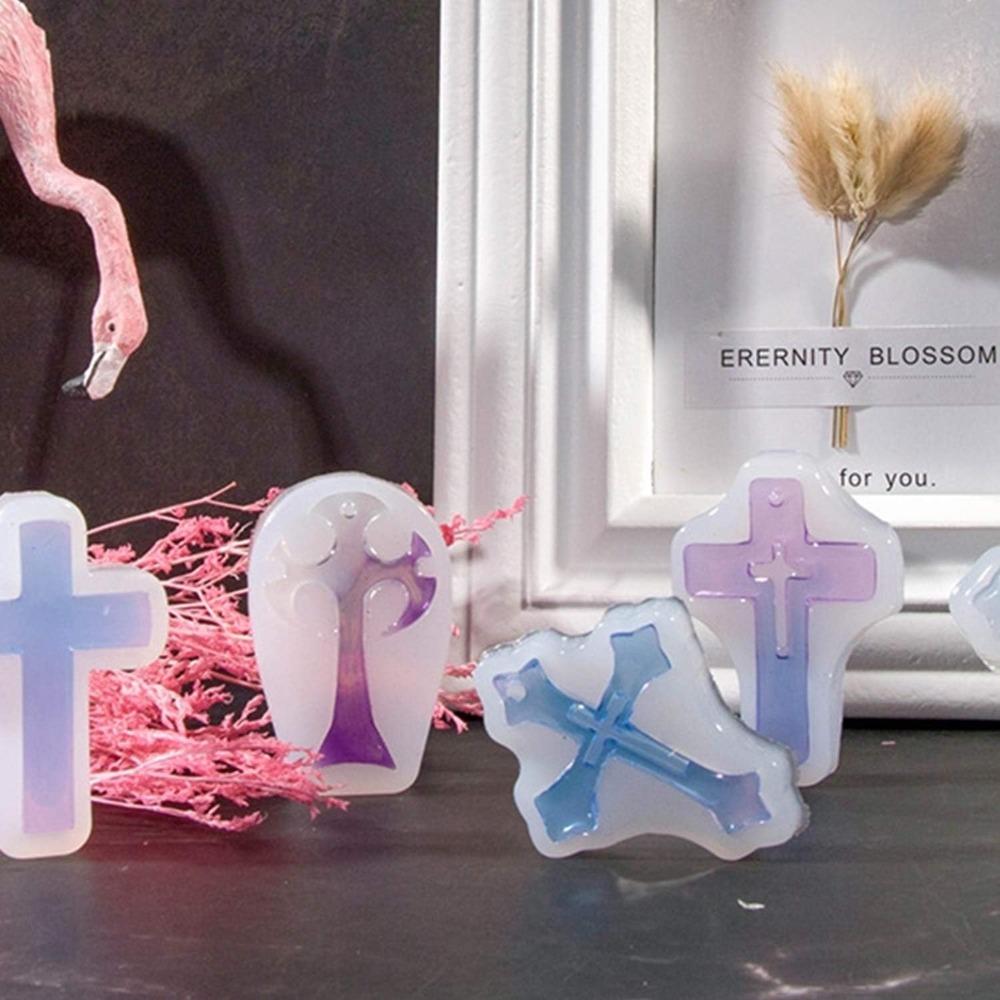 5pcs Silicone Silicone Molds Set White Cross Resin Molds Cross Shape Silicone Mould DIY Decorative
