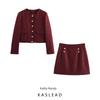Kaslead Новое поступление Женская одежда Мода Ветрозащитный пояс Подплечники Шерстяная короткая верхняя одежда Юбочный костюм