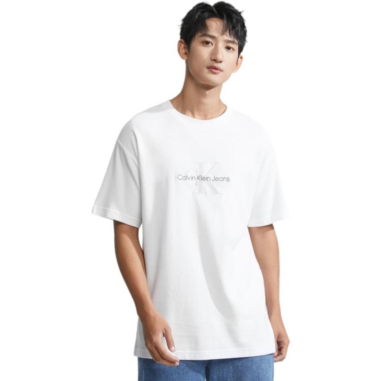 Calvin Klein Свободная футболка с вышитым логотипом и круглым вырезом, унисекс, белая J322847-YAF