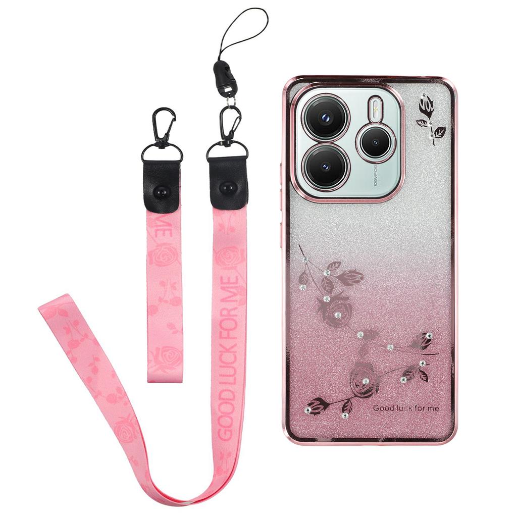 KADEM For Xiaomi Redmi Note 14 5G Case Flower Pattern TPU Gradient Phone Cover with Lanyards