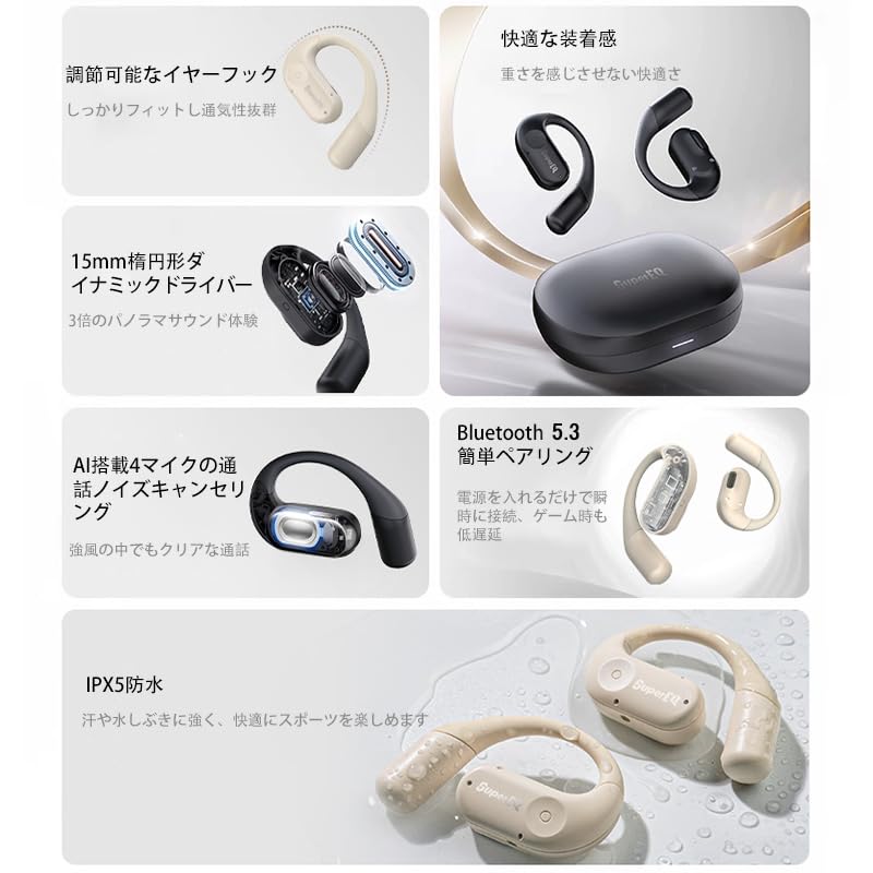 Беспроводные наушники Bluetooth 5.3, Открытый дизайн, 30 часов непрерывного воспроизведения, Технология костной проводимости, Воздушная проводимость, Накладной дизайн, Низкий