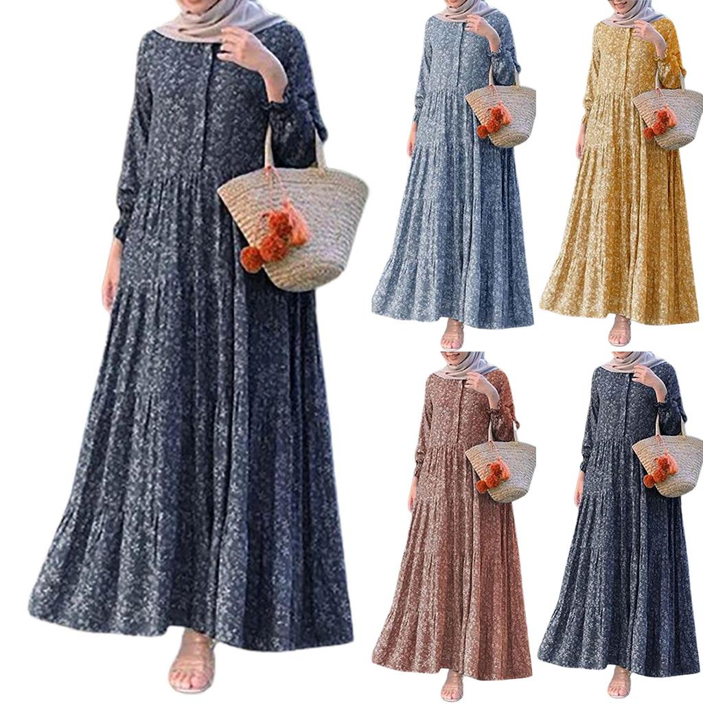 Женские модные повседневные платья с круглым вырезом и длинным рукавом с цветочным принтом