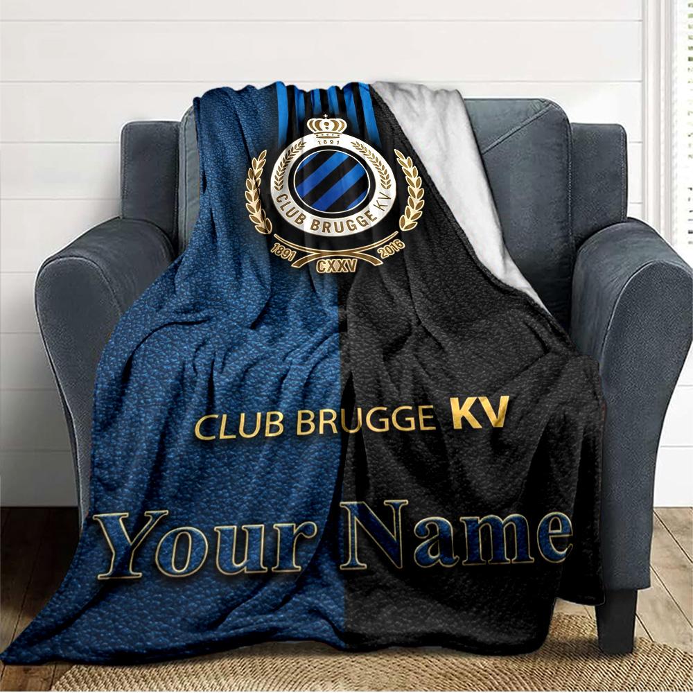 Name Custom Club Brugge Logo Print Flannel Blanket High Quality Warm Comfortable Cover for All Seasons Perfect for Gifts Home Decor