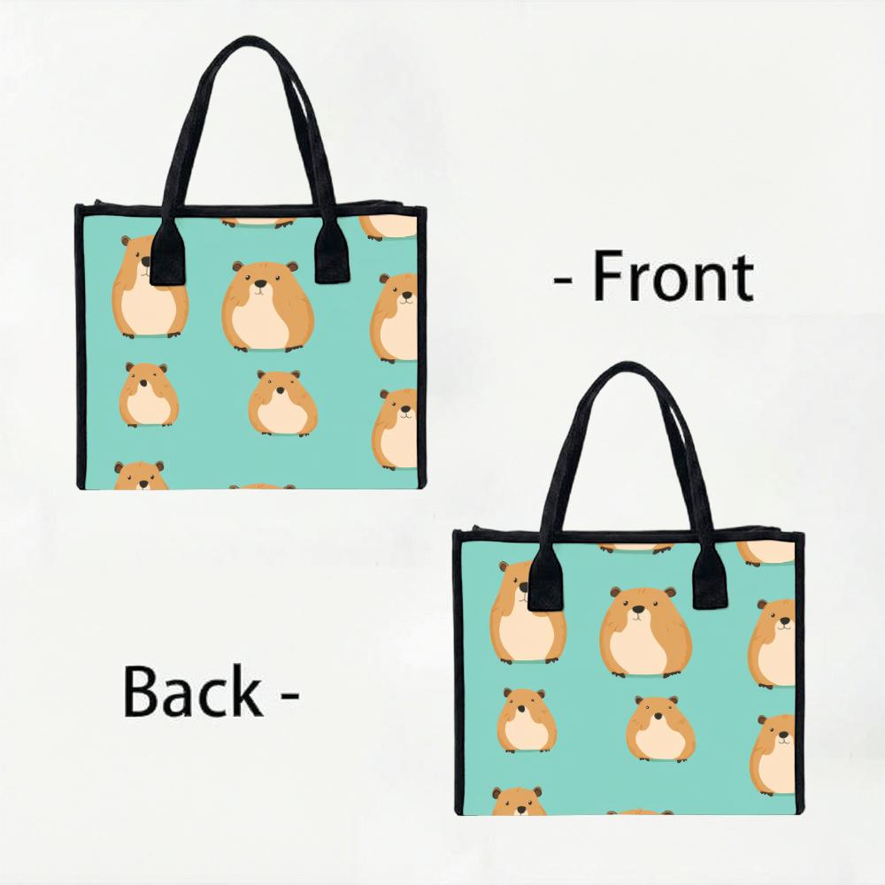 Cute Cartoon Groundhog Printed Tote Bag Large Capacity Daily Use Portable Shoulder Bag for Shopping Outdoor Travel