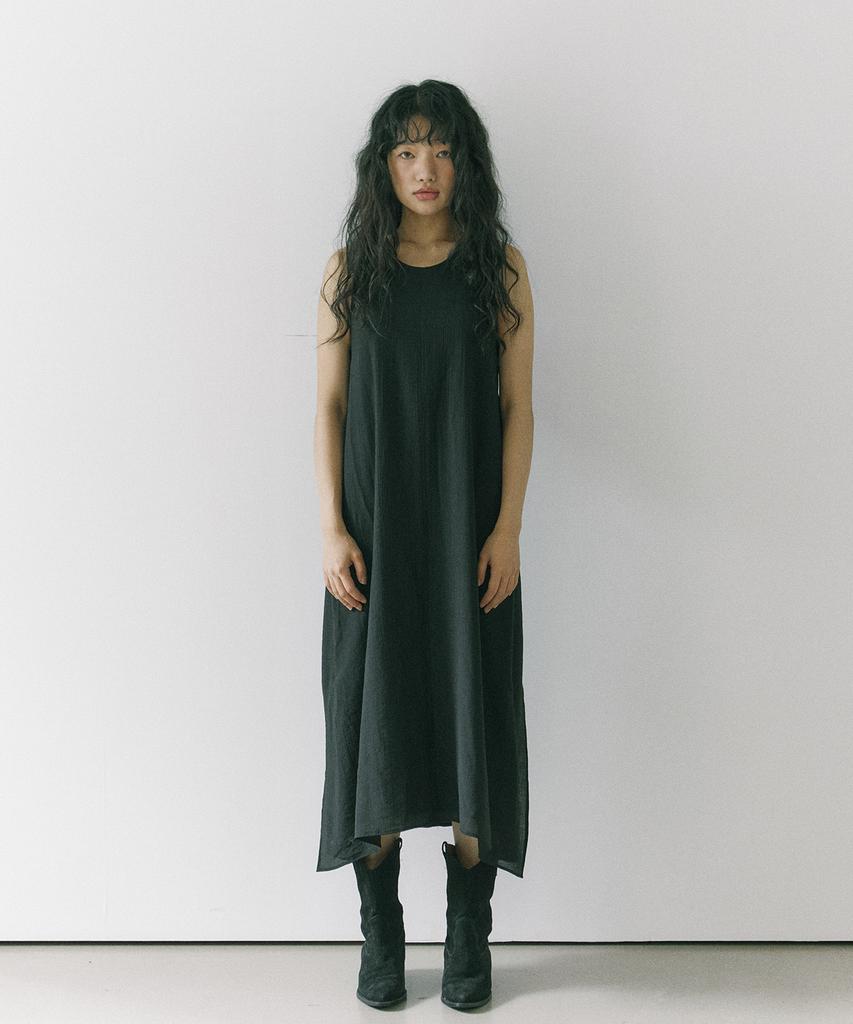 Hocus Pocus Layered Linen Long Dress_Black