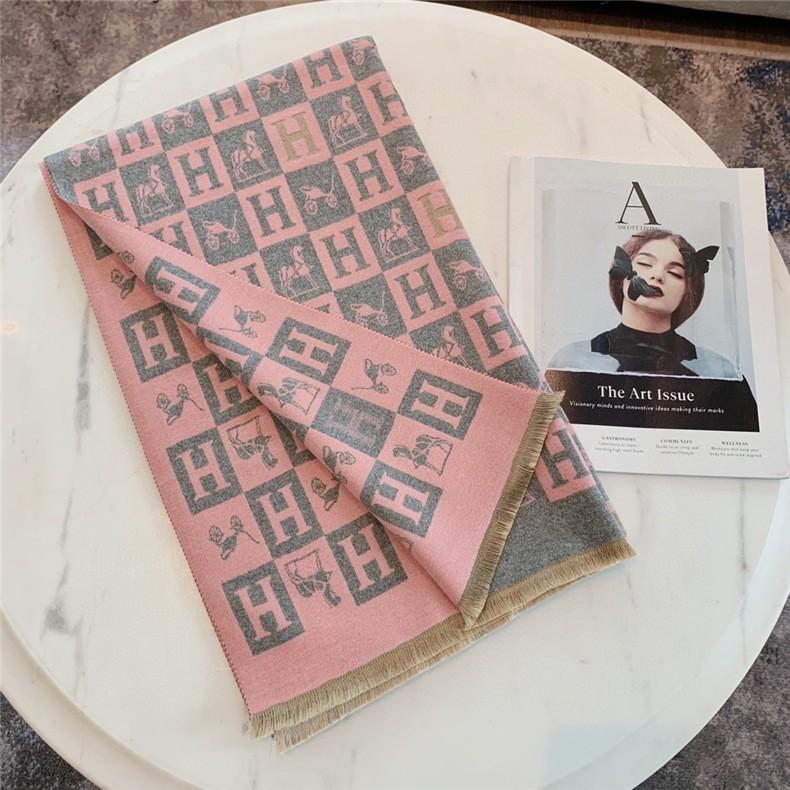 Classic Fashion Letter Thousand Birds Grid Imitation Cashmere Scarf Women's Winter Thickened Double Sided Air Conditioning Shawl Scarf Women's