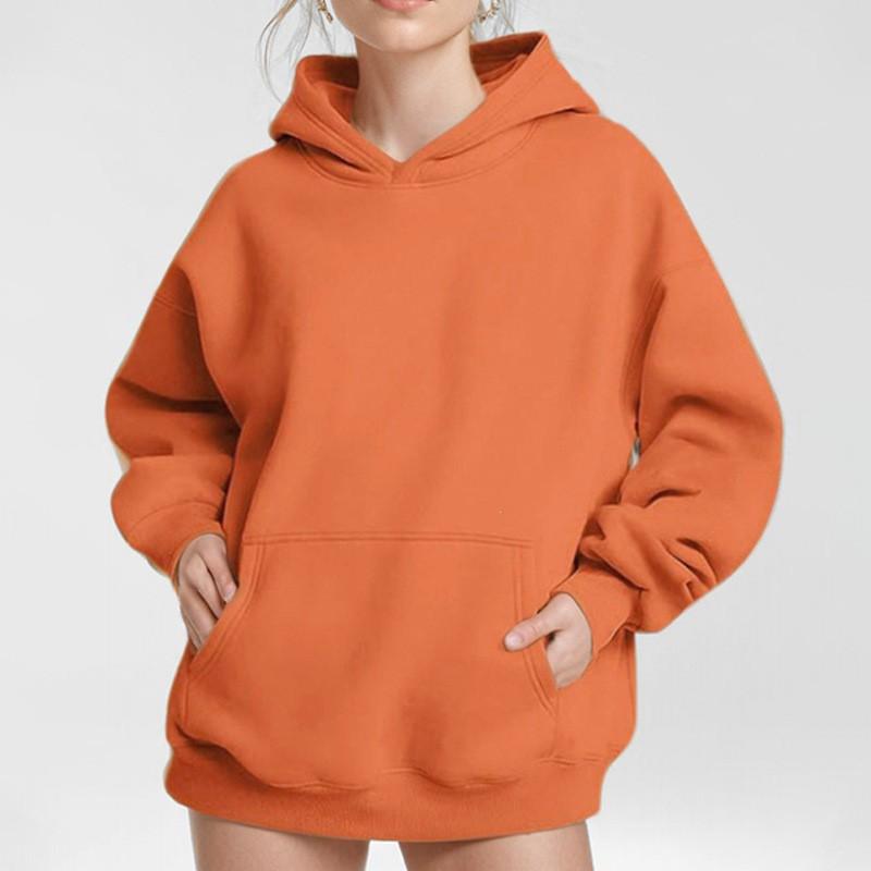 Womens Oversized Hooded Sweatshirt Long Sleeve Solid Color Casual Chic Top Winter