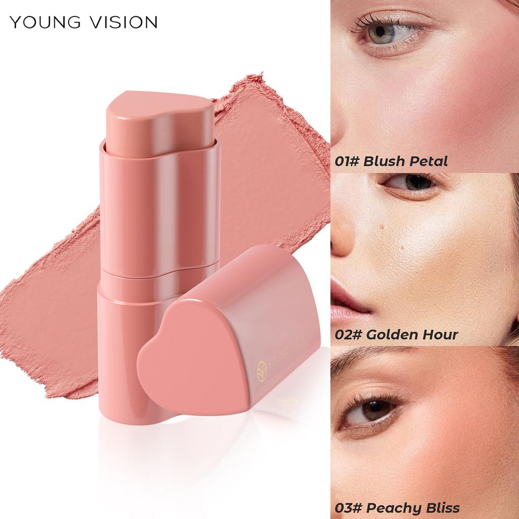 YOUNG VISION 1PCS Heart Blush Cream Contouring Stick Face Modifier Mousse Blush Lipstick 2-in-1