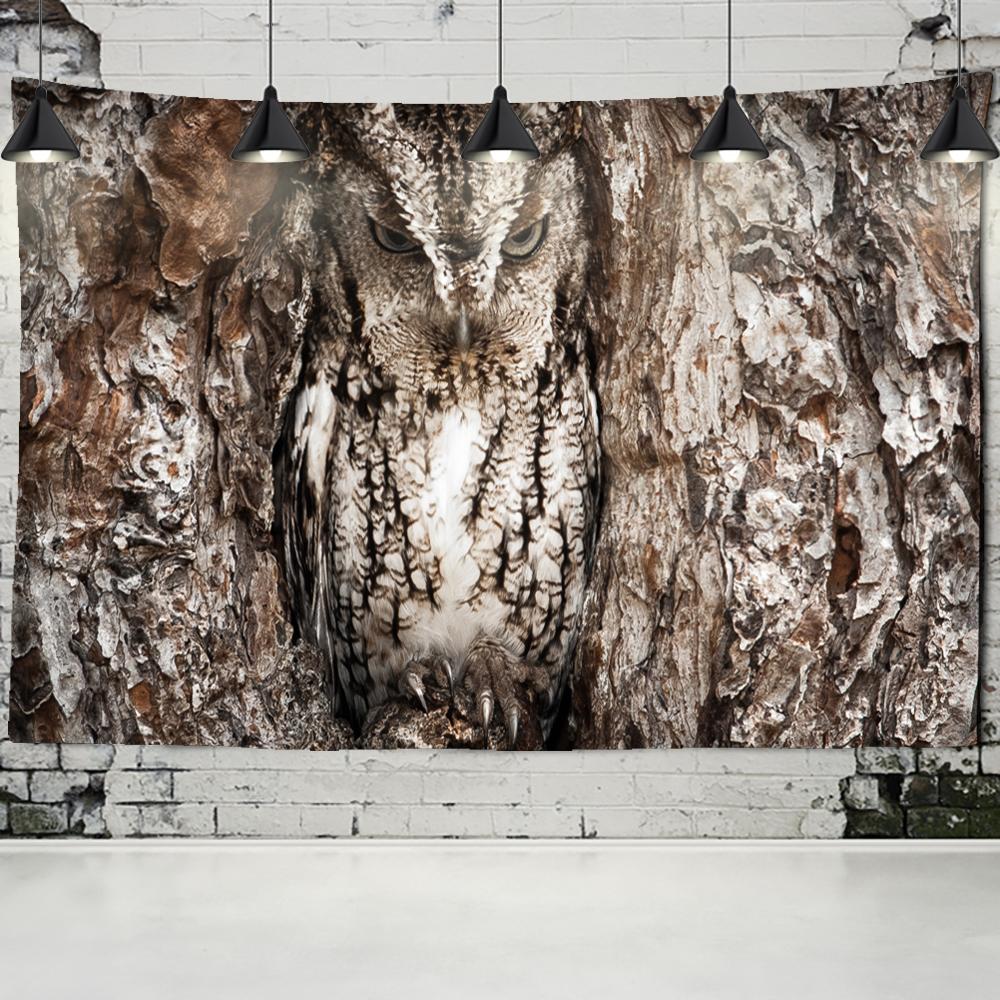 Гобелен с совой на дереве, настенный подвесной абстрактный загадочный 3D принт, психоделический эстетический декор для дома и комнаты