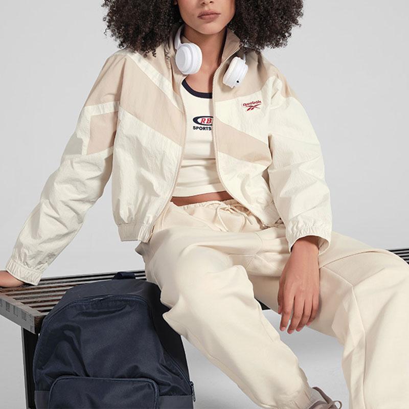 Reebok Ретро Спортивный воротник-стойка Короткая цветная тканая куртка женская куртка бежевая 24SRC106WGW1