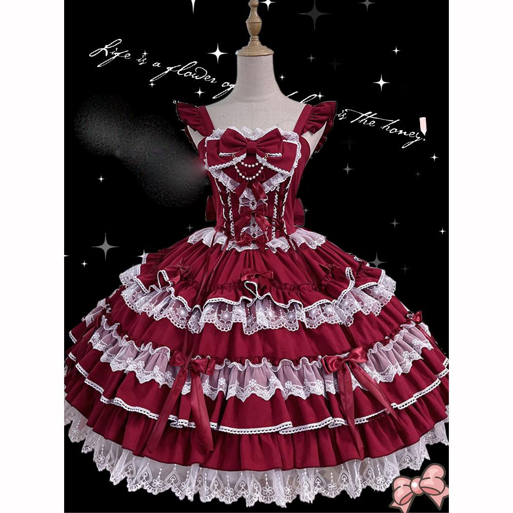Lolita Doll Colors Women Girls Cute Pink Black Red Sweet