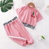 Girls' Short-sleeved Suit Children's Leaking Belly Button Summer Clothes Pink Casual Outits Baby 8 Years Old Cute Tops&pants Set