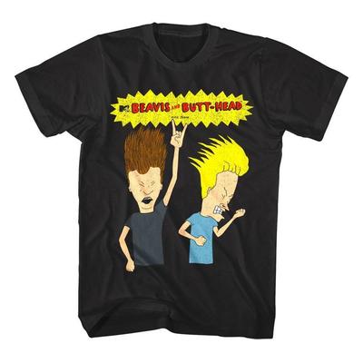 Мужская футболка Beavis and Butthead Зажигают под хэви-метал Играют на воображаемой гитаре Волосы