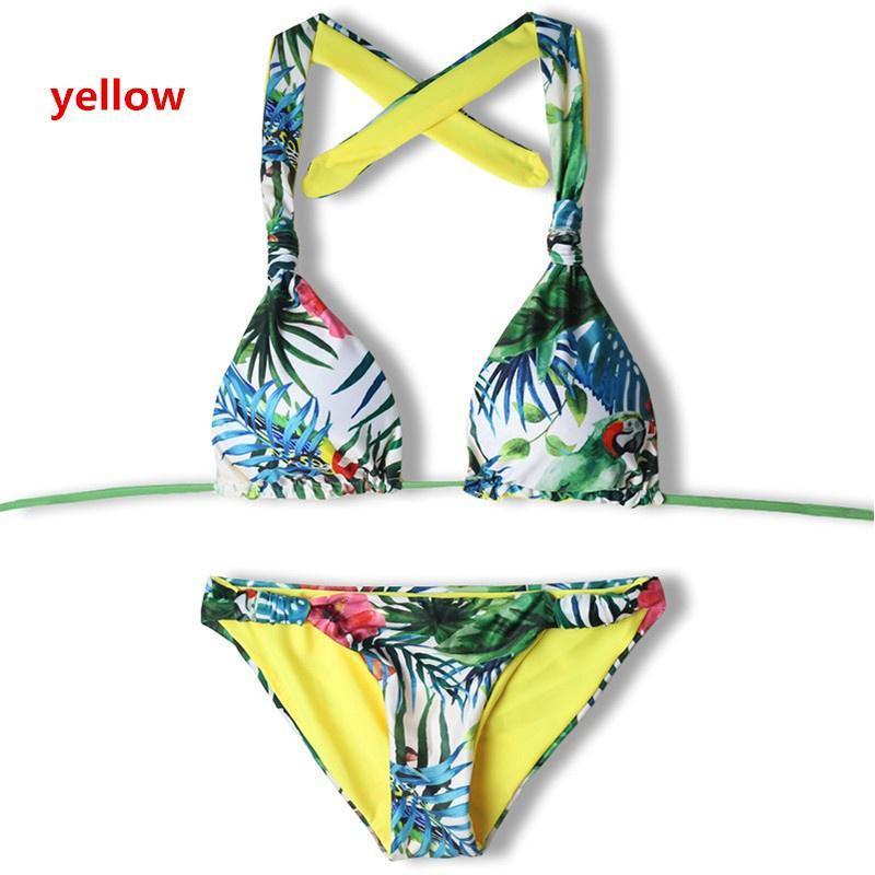Exquisite Tropical Bikini Set With Green Leaf Print For Stylish Summer Swimwear