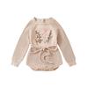 Baby Girls Waffle Sweater Rompers Flower Embroidery Crew Neck Long Sleeve Drawstring Infant Fall Toddler Clothes Bodysuits