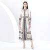 Spring Summer Women Brand Designer Vintage Palace Print Single Breasted Ankle Length Party Shirt Dresses with Belt