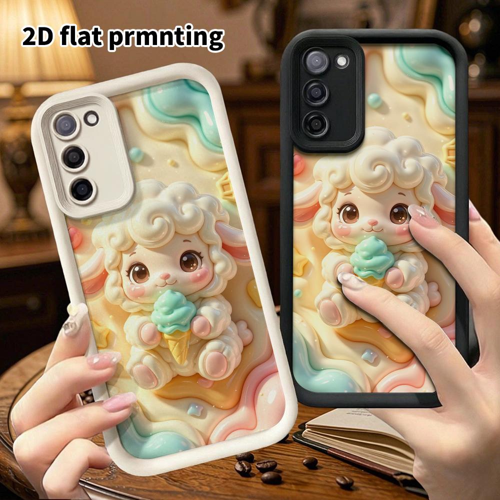 Чехол для телефона: 2D плоский дизайн, подходящий для защитного чехла Samsung Galaxy A34 A35 M05 M06 S20 S22 S21 FE Plus 5G, маленькая овечка с мороженым, идеальный