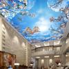 Обои Голубое небо Белое облако 3D Фреска Вишневый цвет Потолок Фреска Обои Домашний декор 3D Зенит Обои
