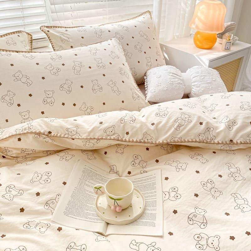 Милый мультяшный медведь комплект постельного белья простой пододеяльник хлопковое постельное белье простыни наволочка односпальная двуспальная для детей декор дома